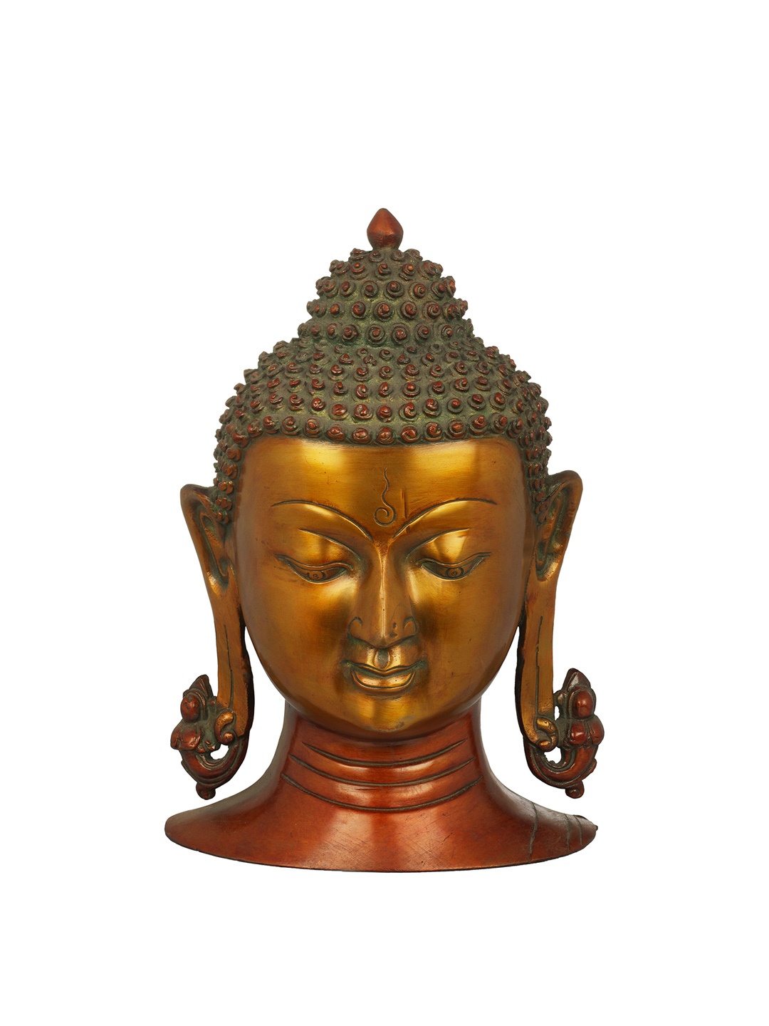 

Exotic India 11" Lord Buddha Wall Hanging Mask Tibetan Buddhist In Brass, Gold