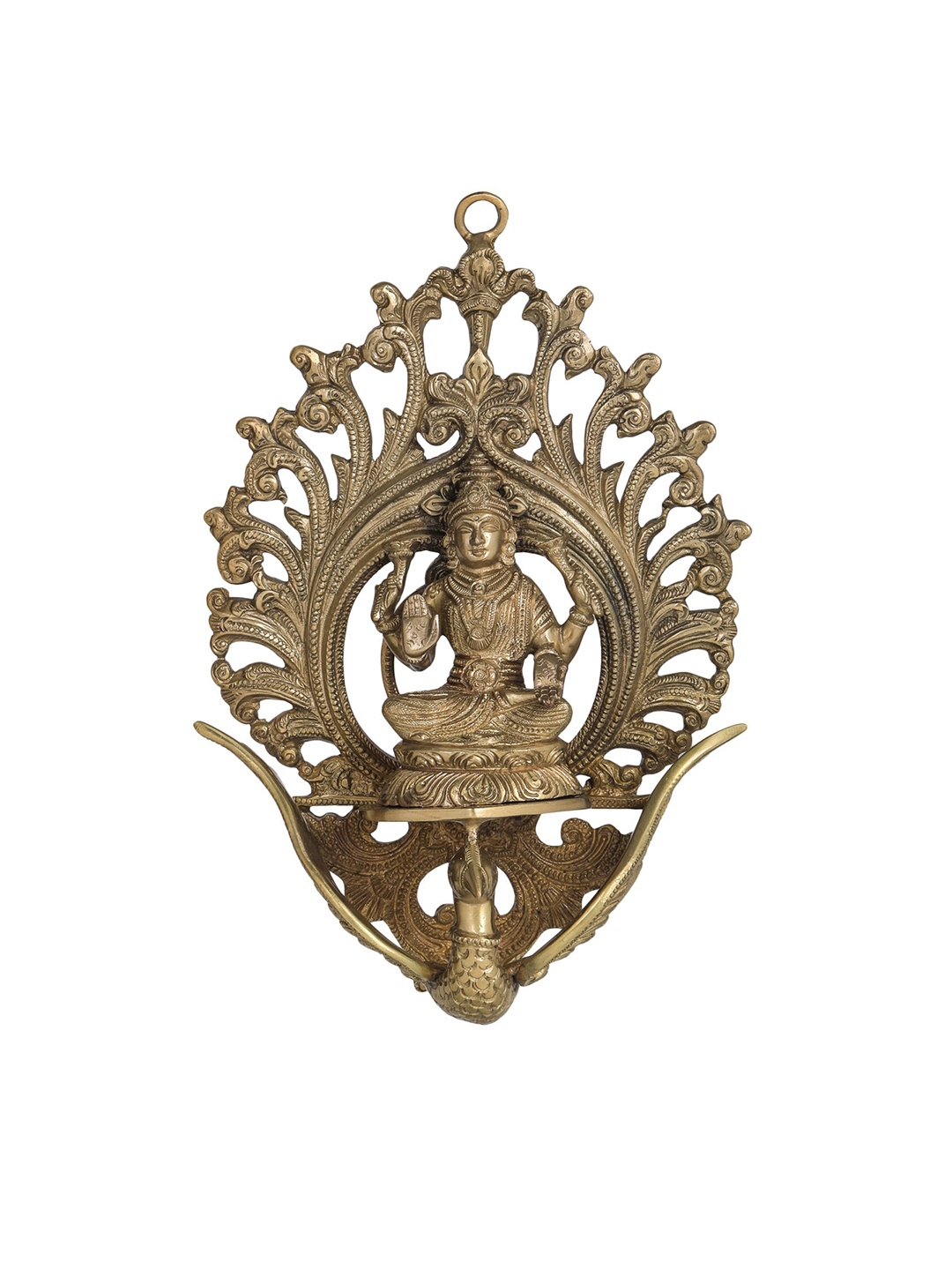 

Exotic India Gold-Toned Goddess Lakhmi Seated on Flying Swan Wall Decor