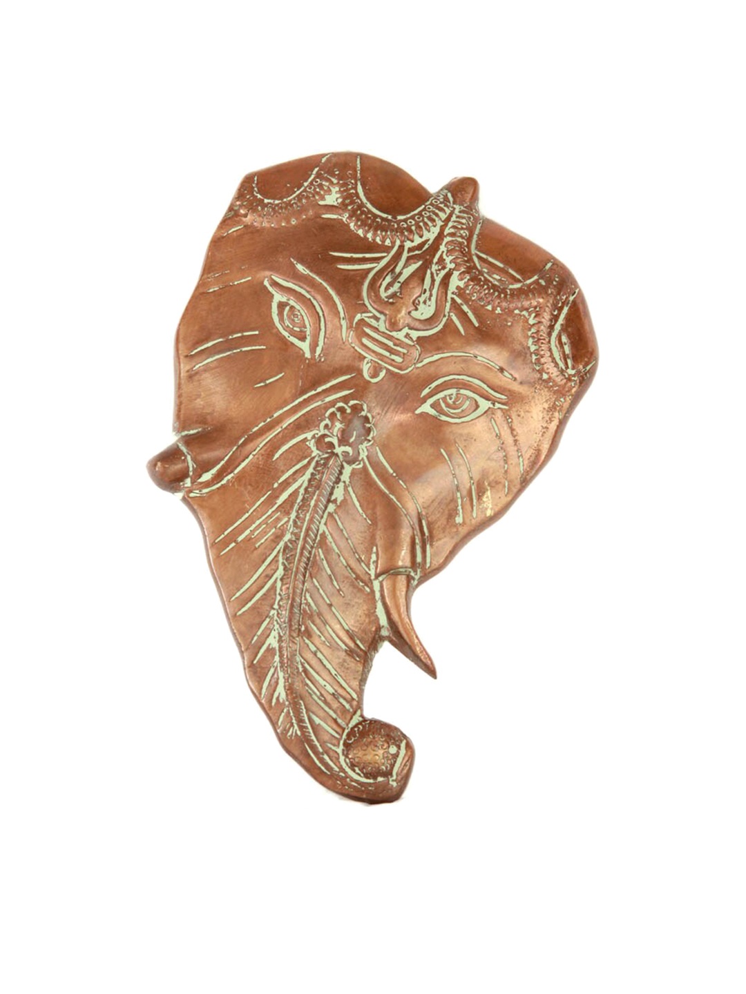 

Exotic India 5" Ganesha Countenance Carved from Pipal Leaf Wall Hanging In Brass, Copper
