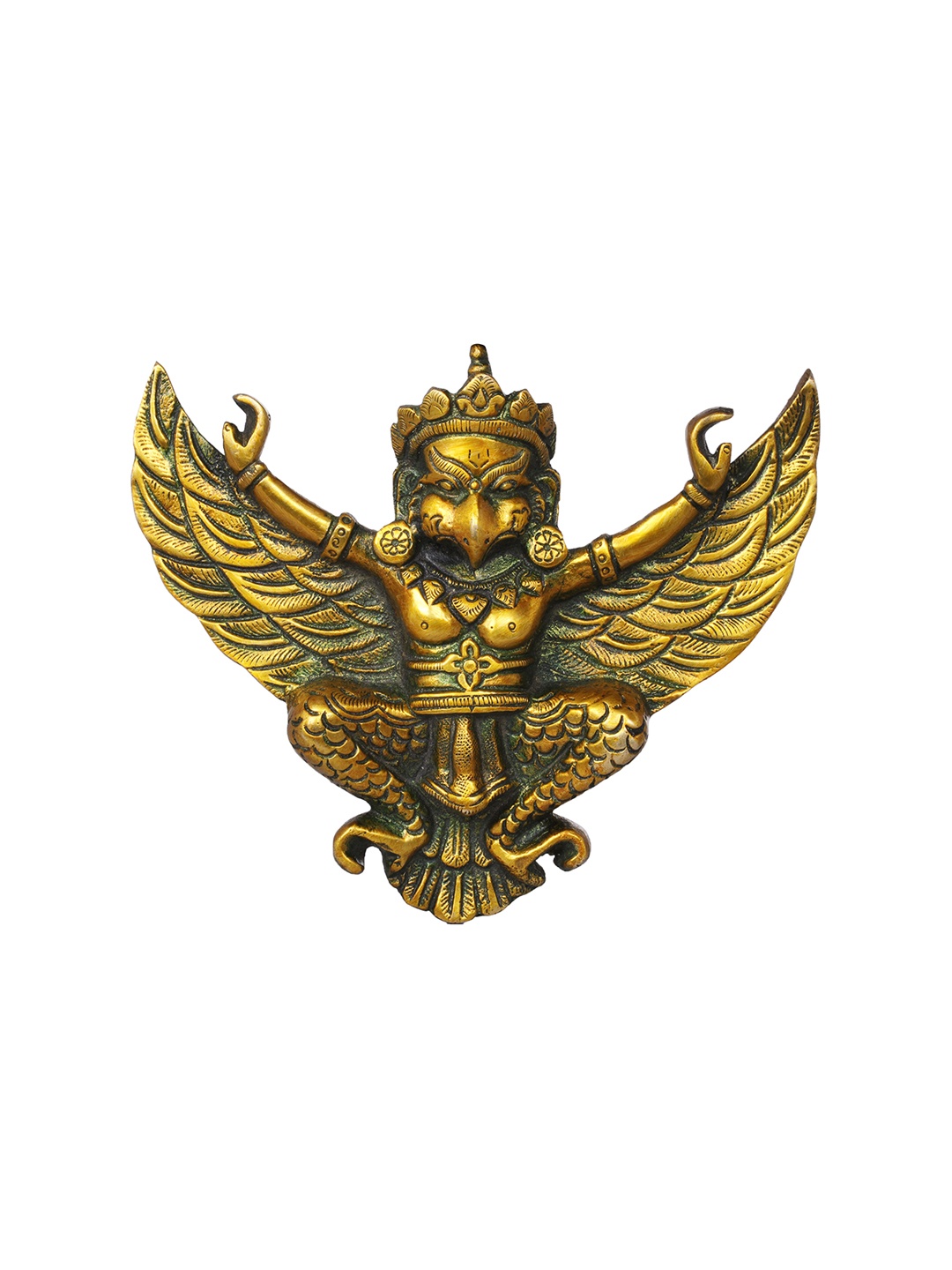 

Exotic India 5" Small Wall Hanging Garuda Statue in Brass, Gold