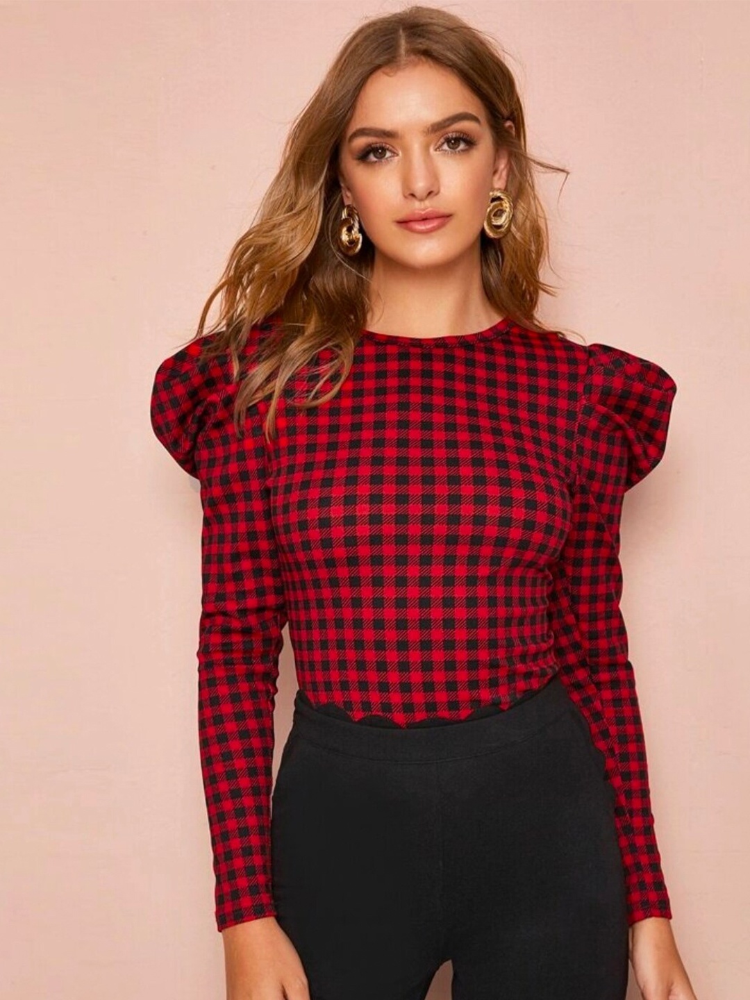 

Dream Beauty Fashion Women Red & Black Checked Top