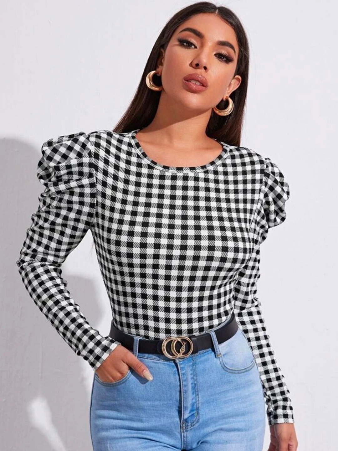 

Dream Beauty Fashion Women Black & White Checked Top
