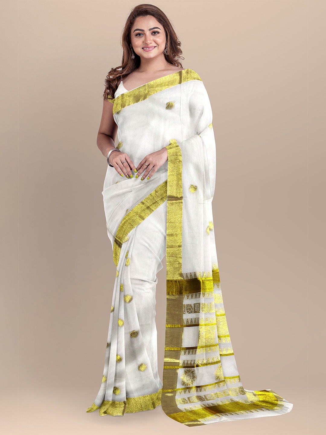 

The Chennai Silks Off White & Gold-Toned Ethnic Motifs Zari Pure Cotton Kasavu Saree