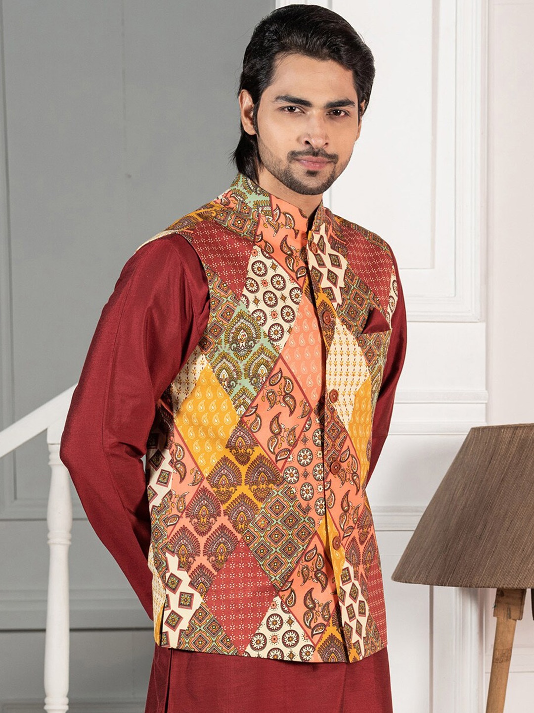 

KISAH Men Multicolor Printed Nehru Jackets, Multi