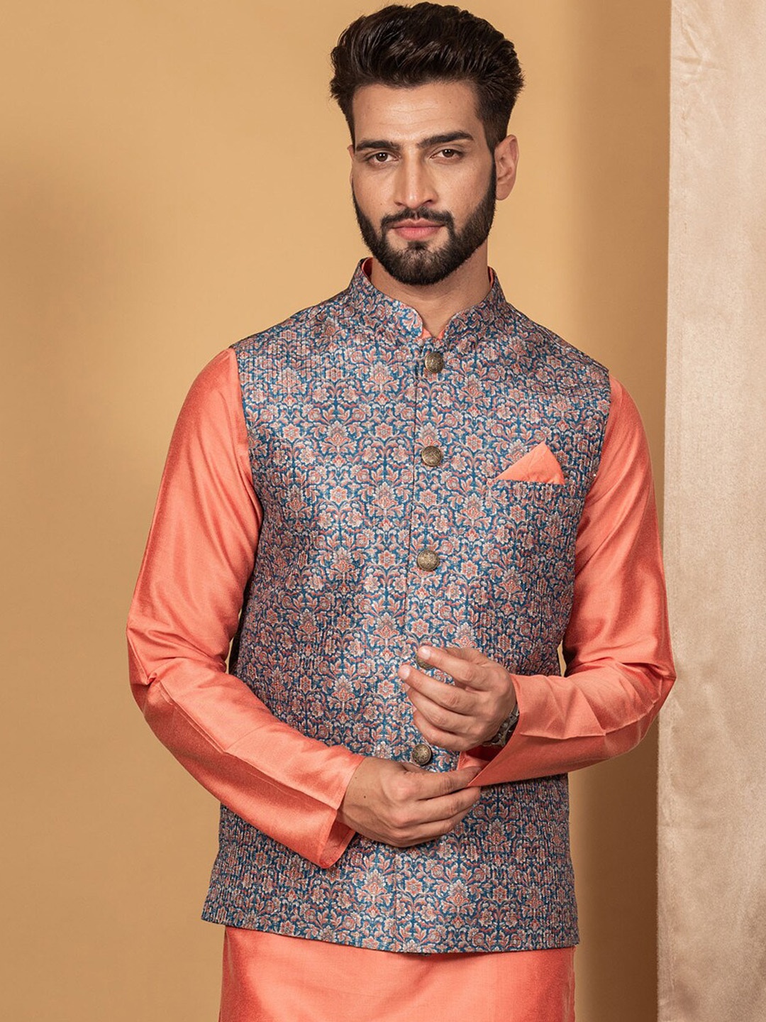 

KISAH Men Blue Printed Nehru Jackets