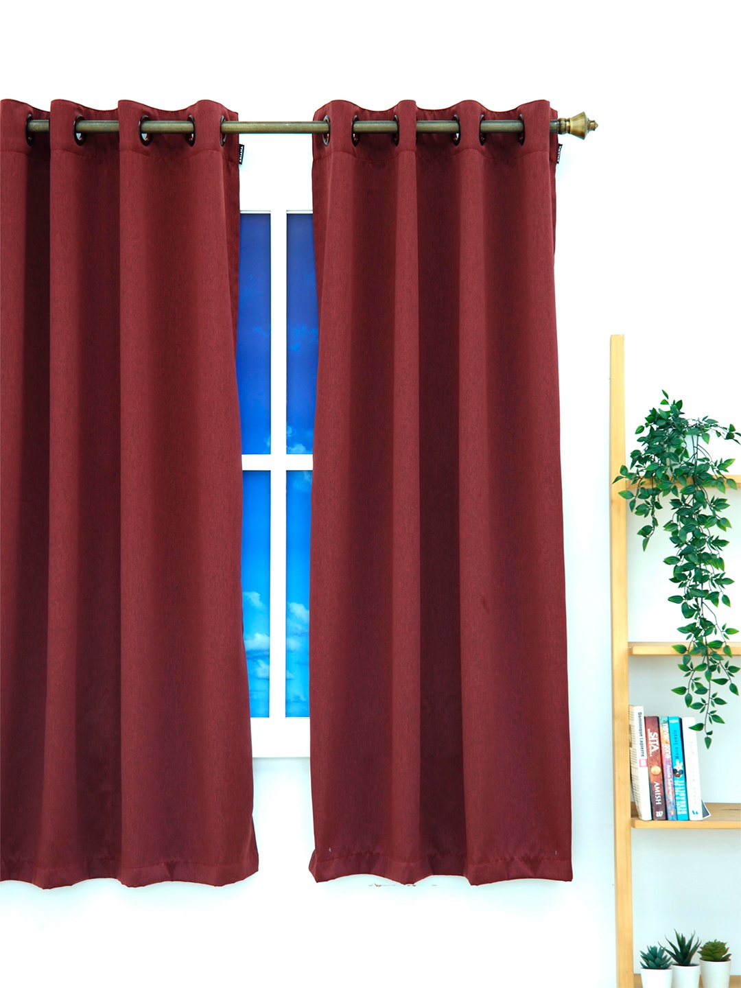 

Ariana Maroon Solid Black Out Window Curtain