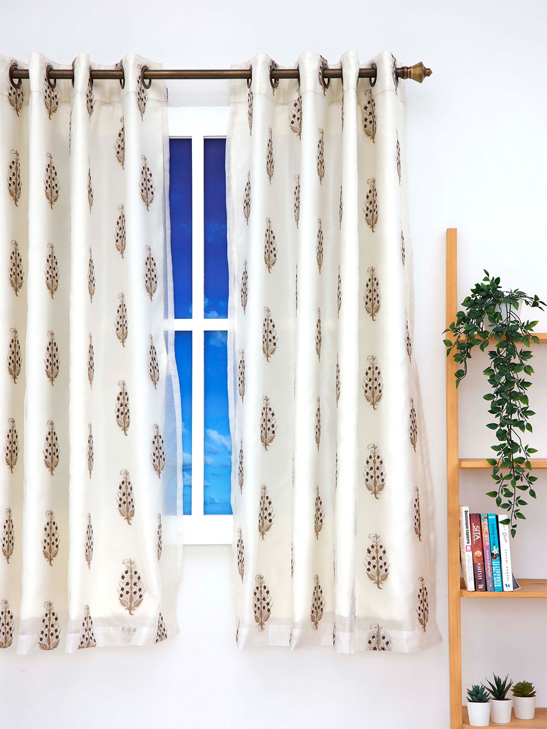 

Ariana Cream-Coloured & Brown Floral Window Curtain
