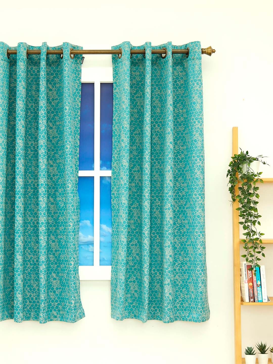 

Ariana Blue & White Geometric Black Out Window Curtain