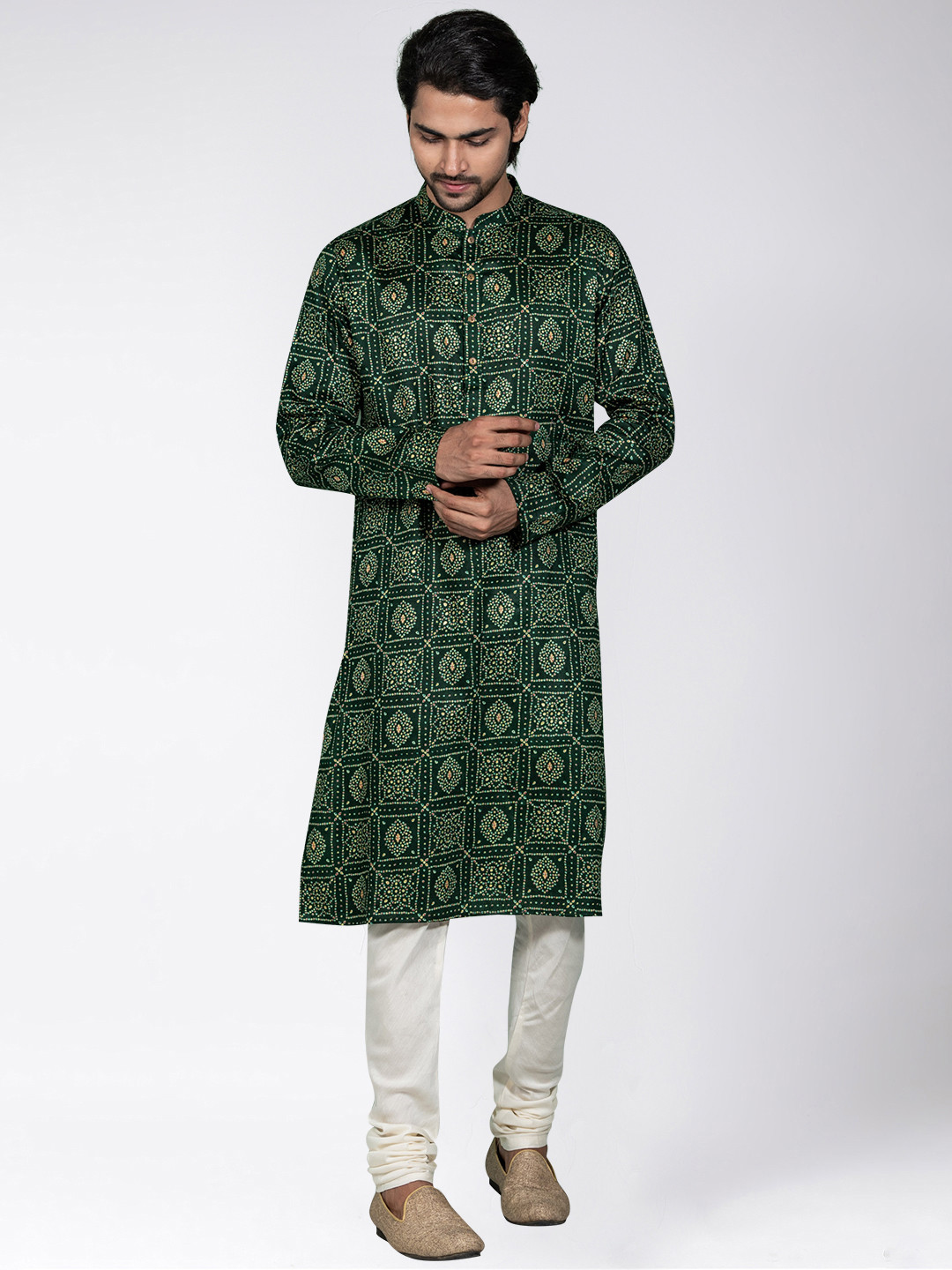 

KISAH Men Green Ethnic Motifs Printed Kurta