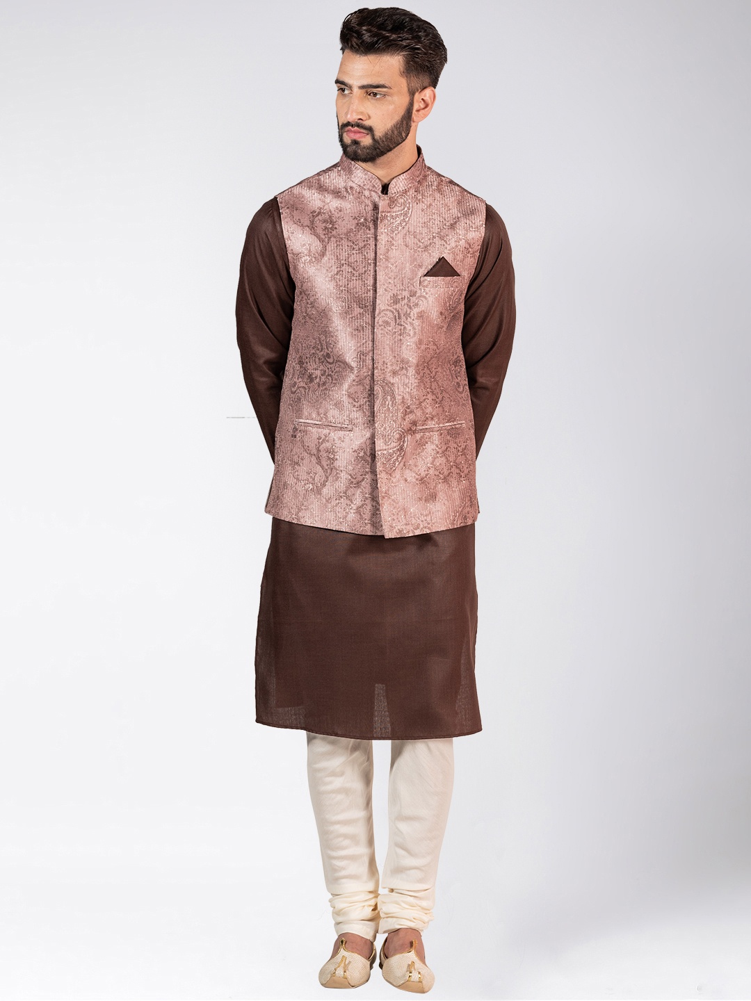 

KISAH Men Brown Solid Kurta with Churidar with Jacket