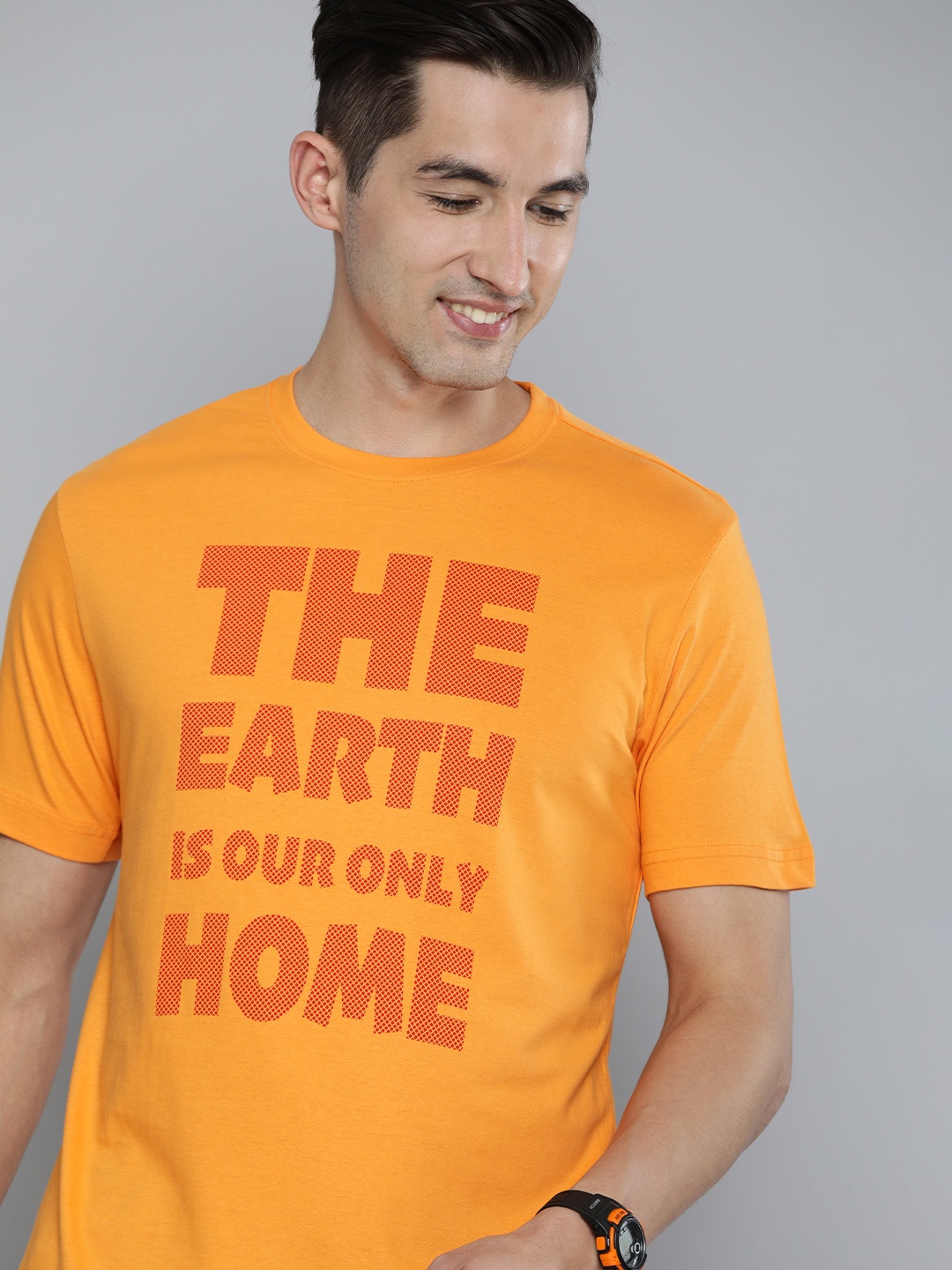 

HERE&NOW Men Orange Typography Printed Pure Cotton T-shirt