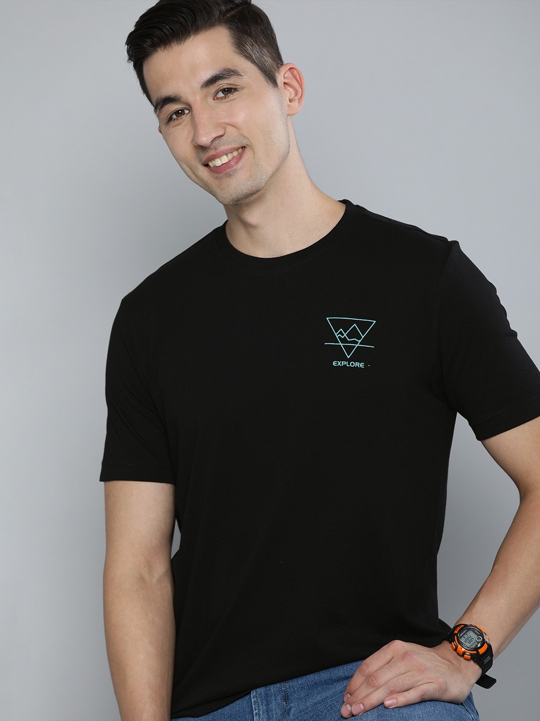 

HERE&NOW Men Black Pure Cotton T-shirt