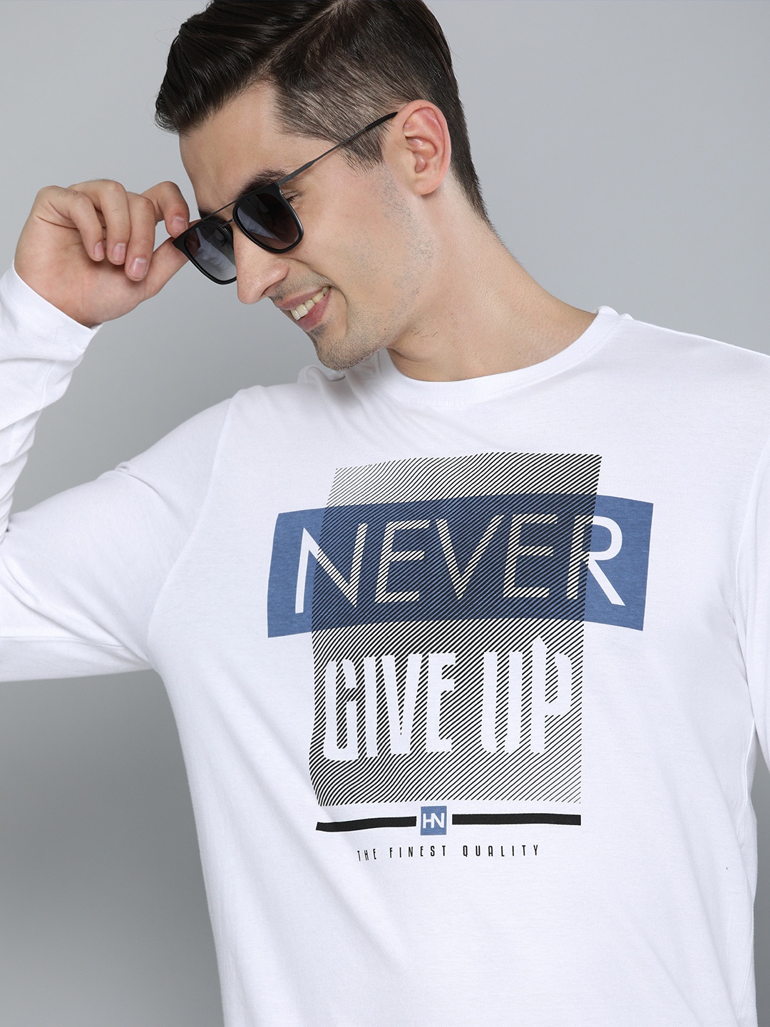 

HERE&NOW Men White & Black Printed Pure Cotton T-shirt