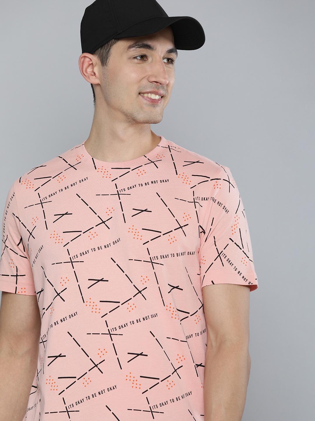 

HERE&NOW Men Pink Typography Printed Pure Cotton T-shirt