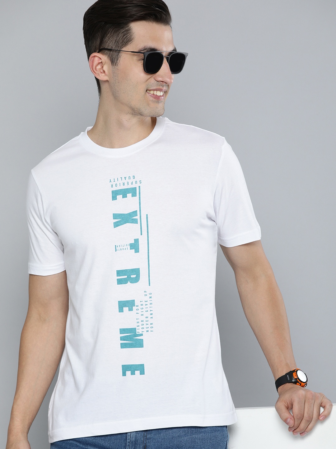 

HERE&NOW Men White Typography Printed Pure Cotton T-shirt