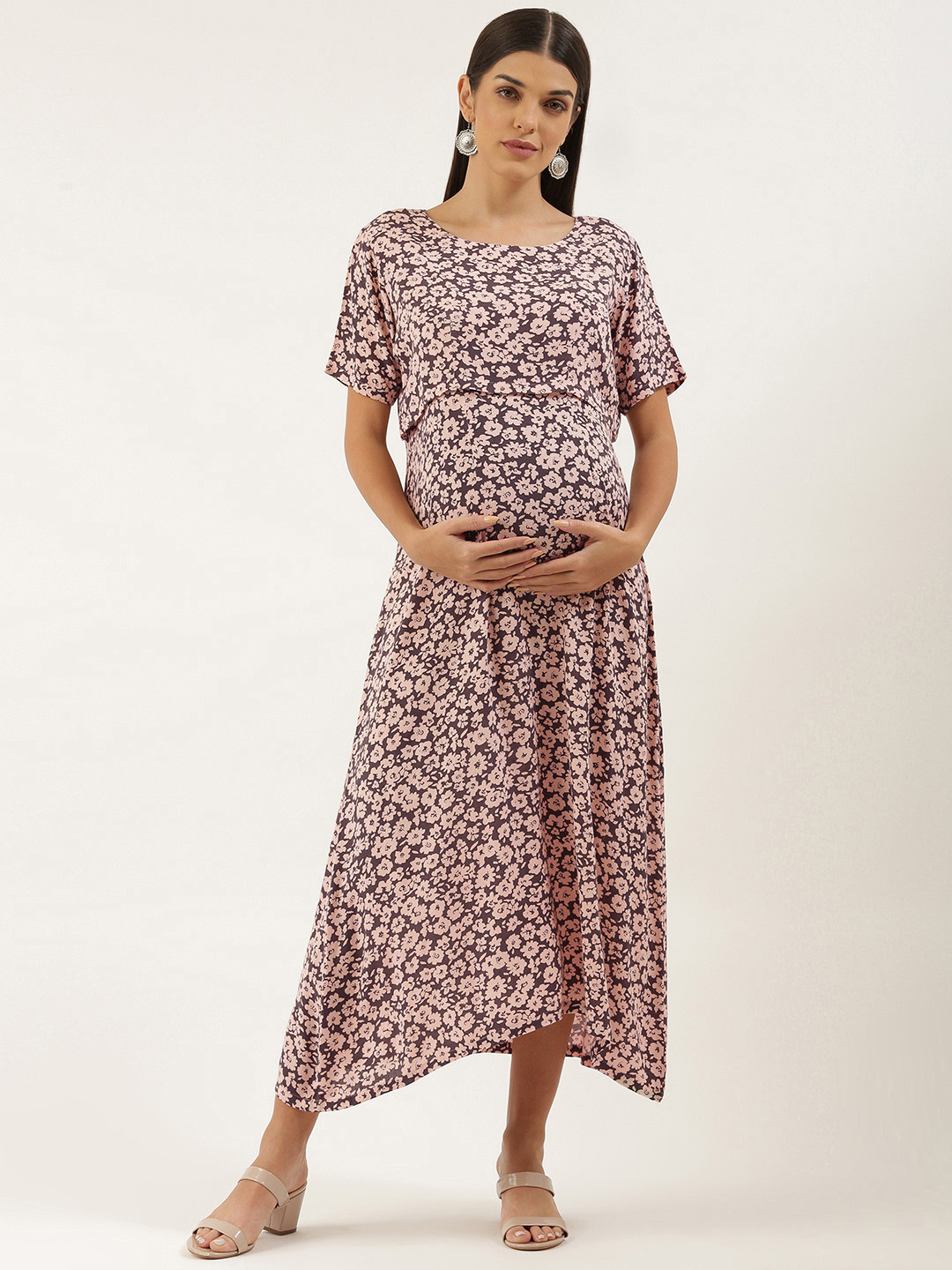 

Blush 9 Maternity Floral Maternity A-Line Midi Dress, Peach