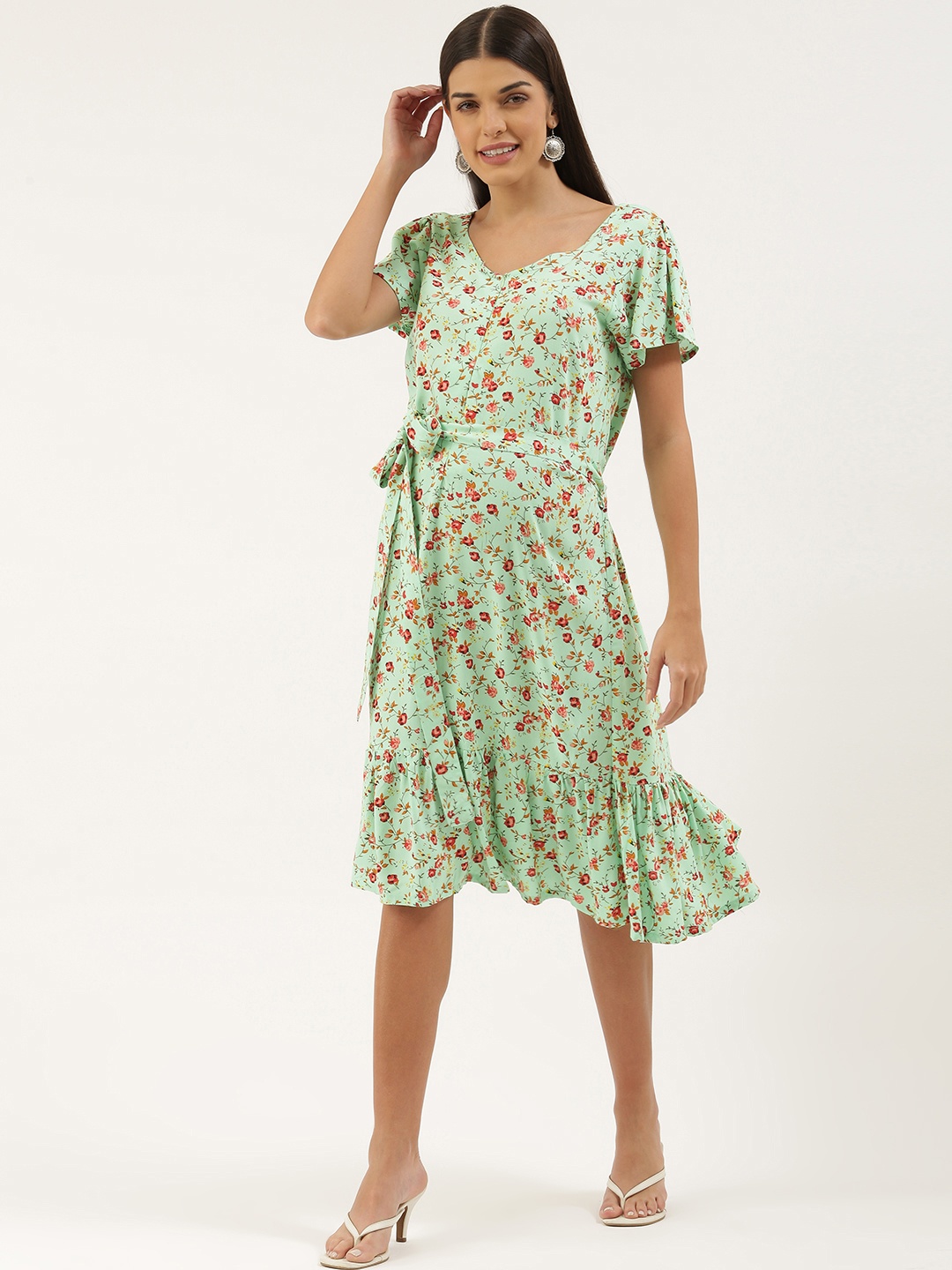 

Blush 9 Maternity Floral Maternity A-Line Midi Dress, Green