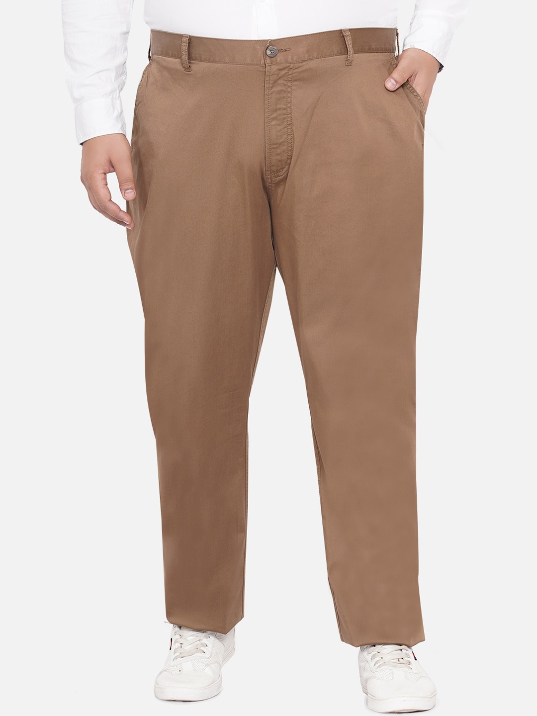 

Santonio Men Plus size Pure cotton Brown Relaxed Straight Leg Easy Wash Trousers