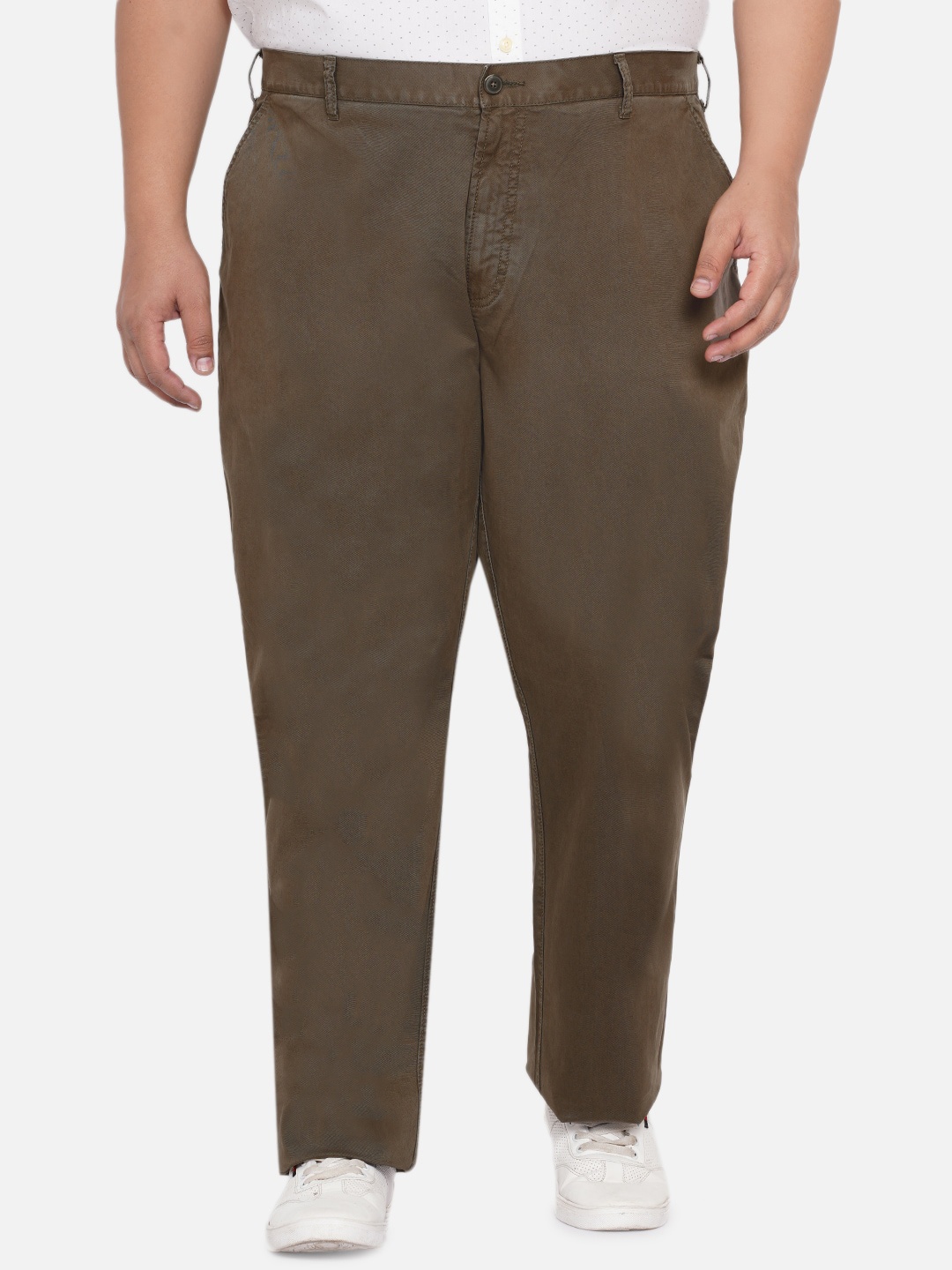 

Santonio Men Plus size Pure cotton Olive Green Relaxed Straight Leg Easy Wash Trousers