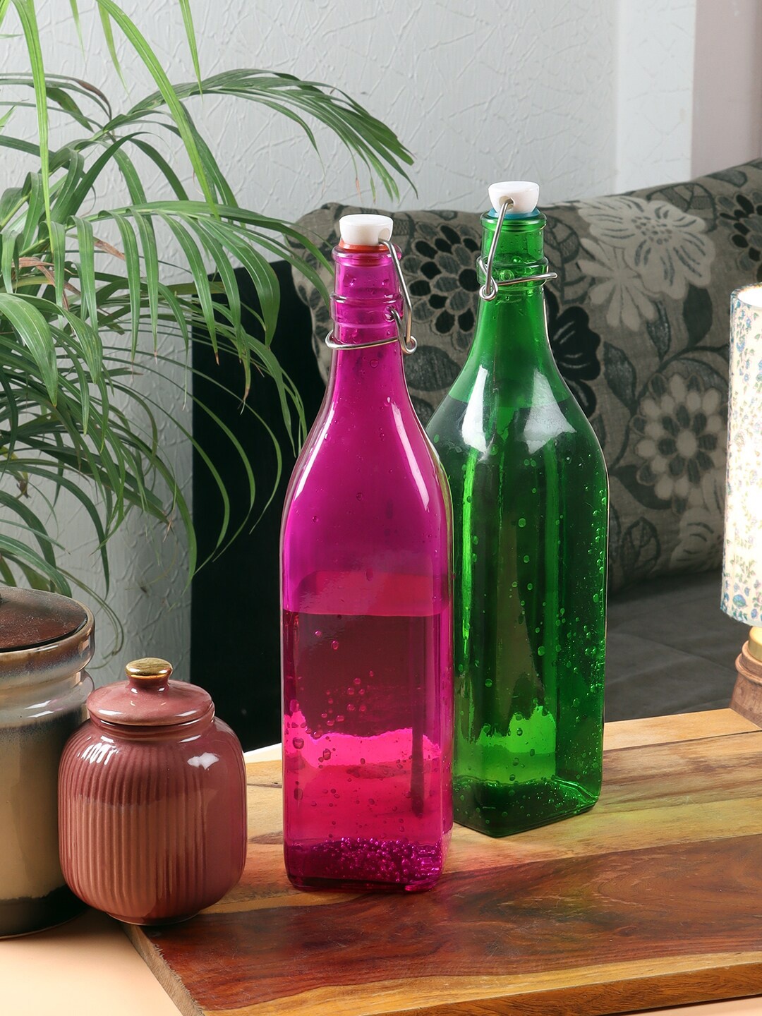 

CDI Pink & Green Set Of 2 Assorted Solid Glass Water Bottle