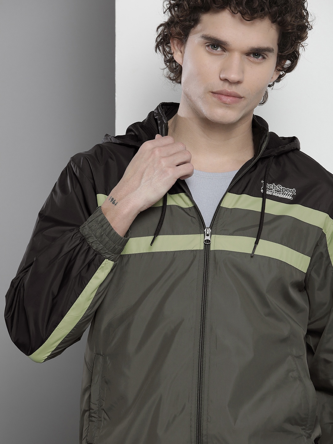 

The Indian Garage Co Men Striped Bomber Jacket, Charcoal