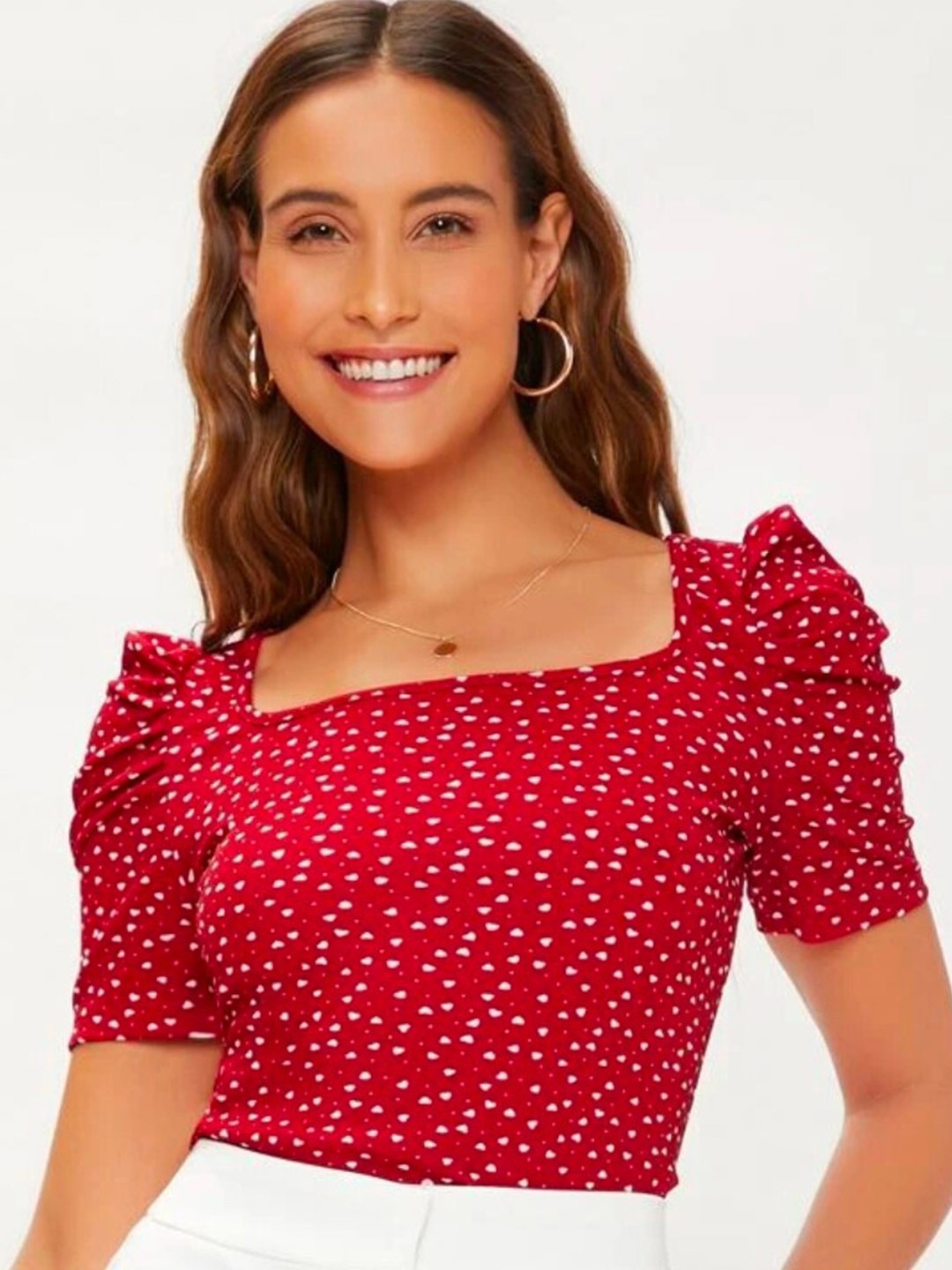 

Dream Beauty Fashion Red Geometric Print Top