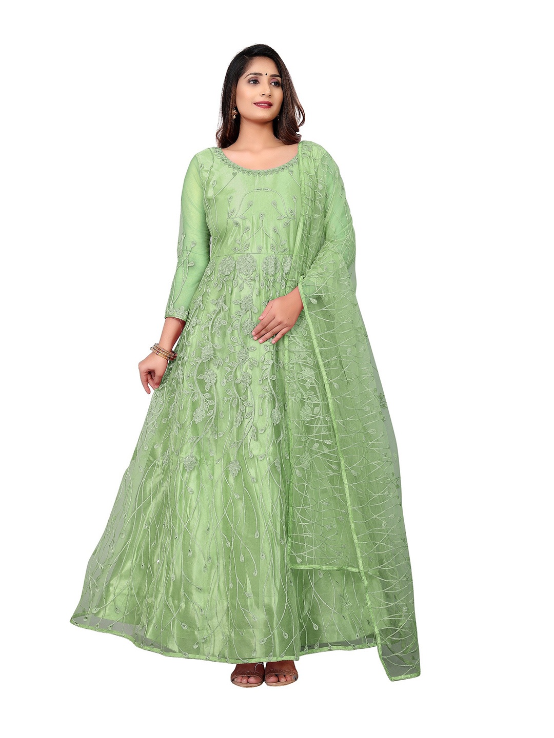 

Atsevam Green Embroidered Semi-Stitched Dress Material