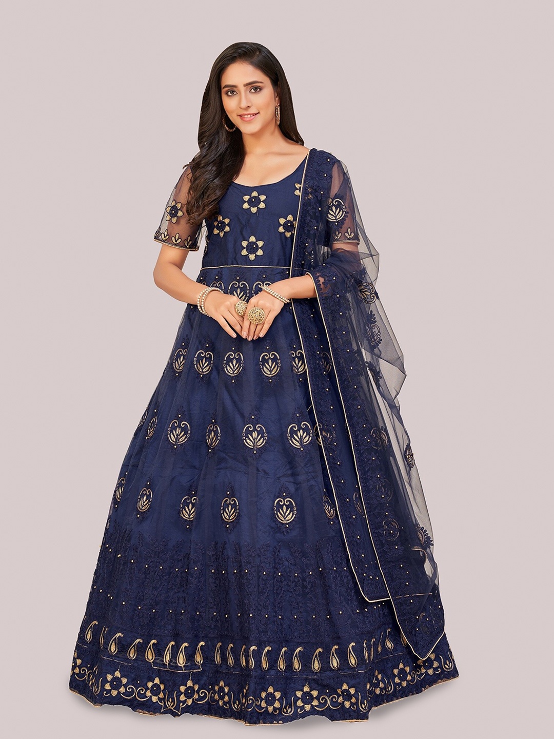 

Atsevam Blue & Gold-Toned Embroidered Semi-Stitched Dress Material