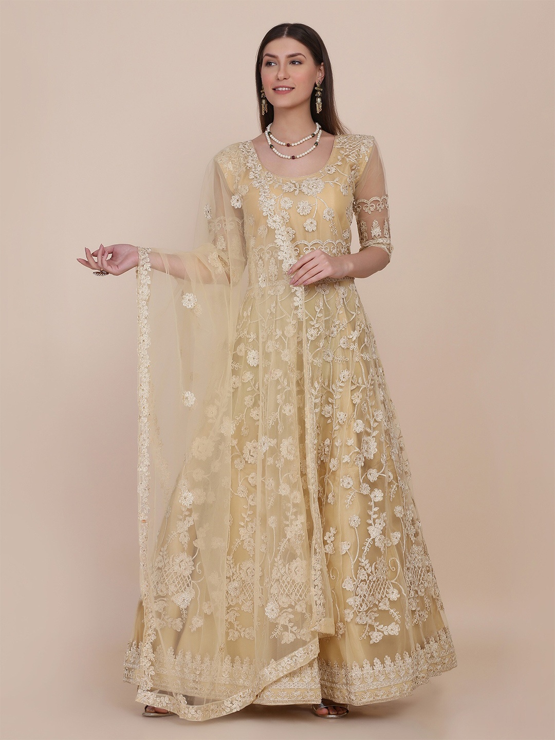 

Atsevam Cream-Coloured Embroidered Semi-Stitched Dress Material