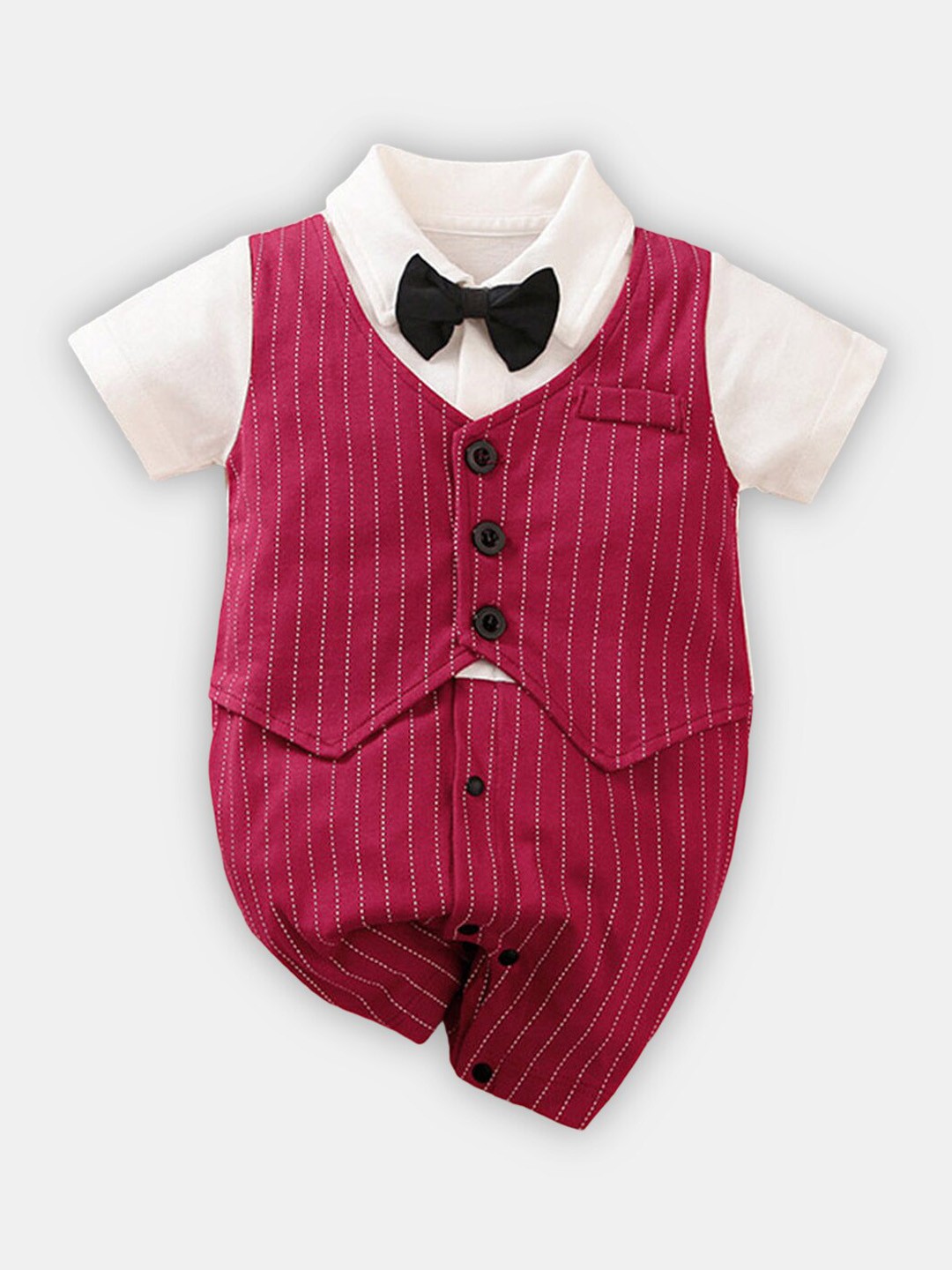 

Hopscotch Boys Maroon & Cream Striped Pure Cotton Romper