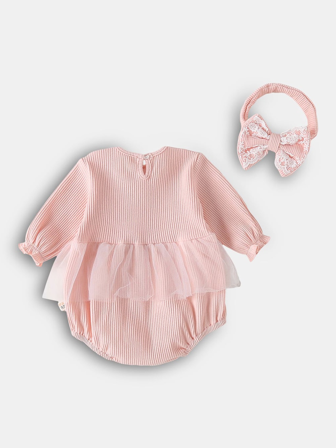 

Hopscotch Infant Girls Pink Solid Romper With Headband