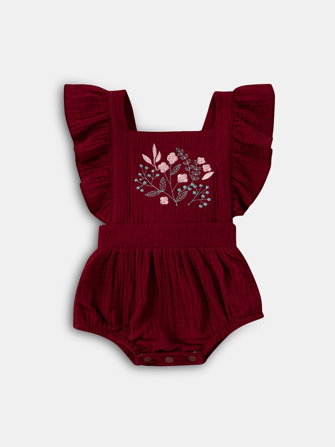 

Hopscotch Girls Red Embroidered Romper, Maroon