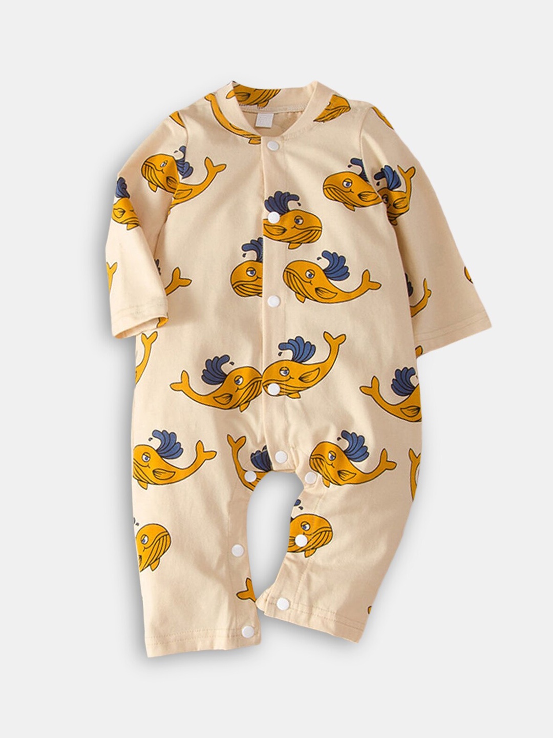 

Hopscotch Boys Beige & Mustard Printed Cotton Romper