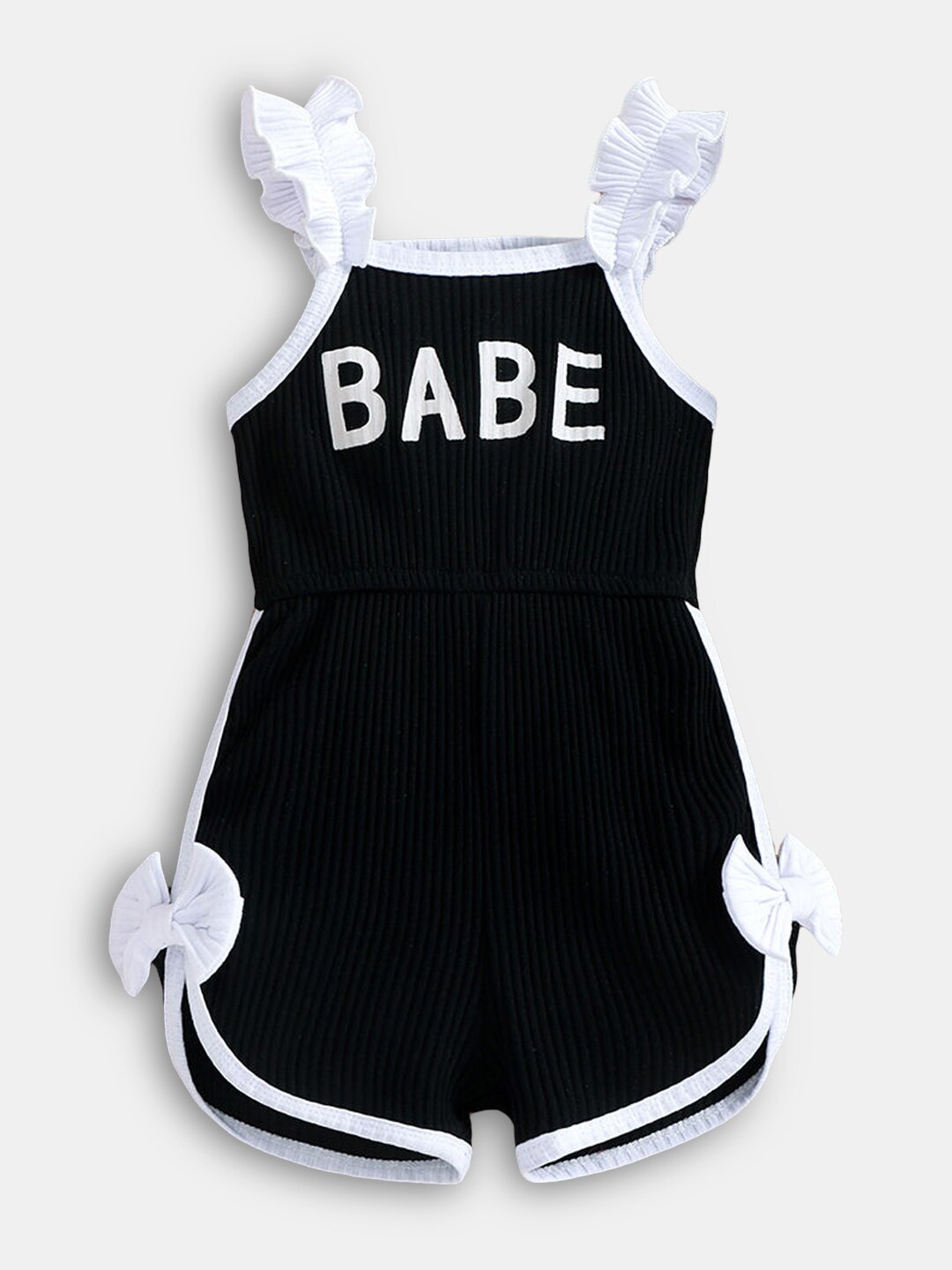 

Hopscotch Girls Black & White Printed with Embellished Jumpsuit