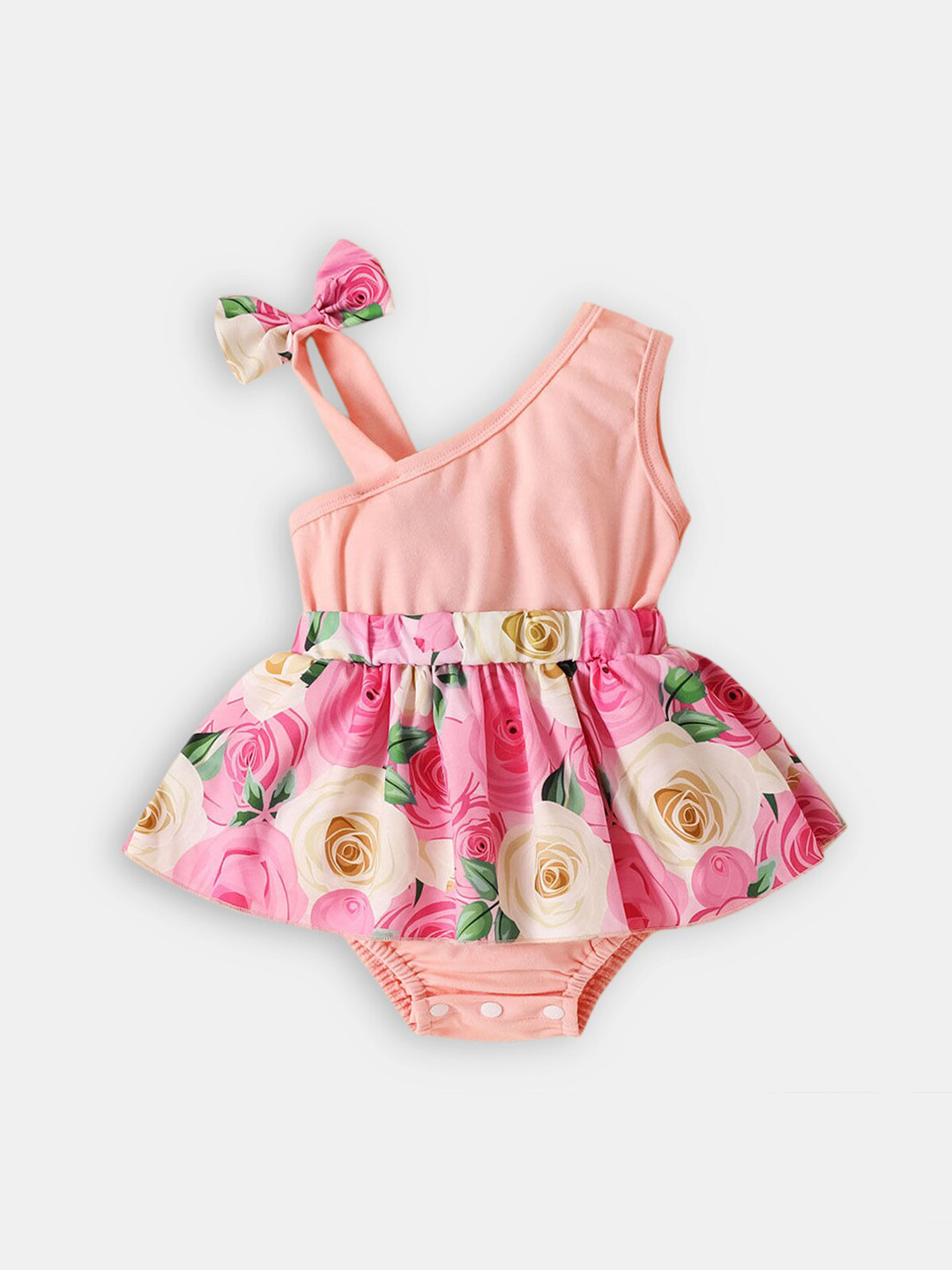 

Hopscotch Girls Pink Floral Print Frock Style Rompers