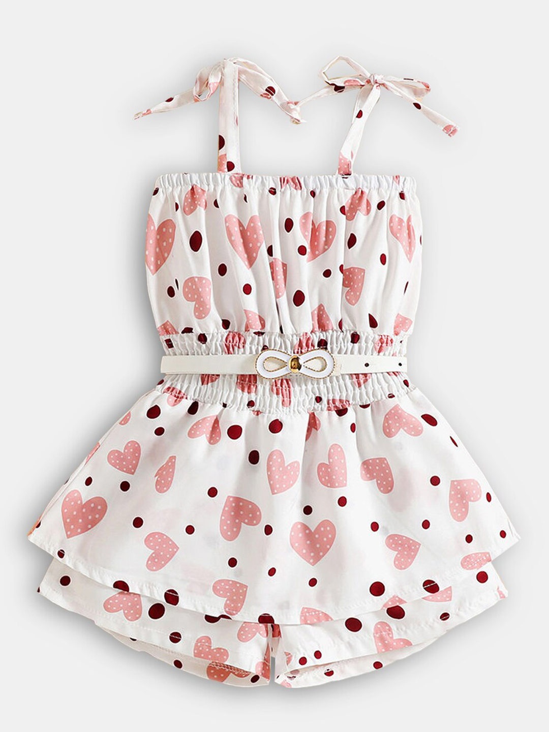 

Hopscotch Girls Pink & White Heart Printed Playsuit with Belt