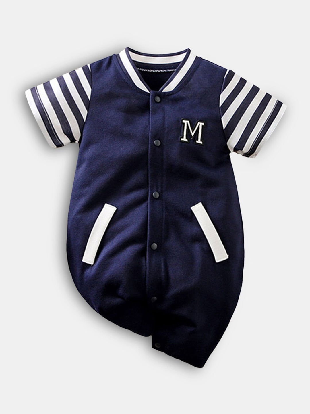 

Hopscotch Boys Navy Blue & White Striped Romper