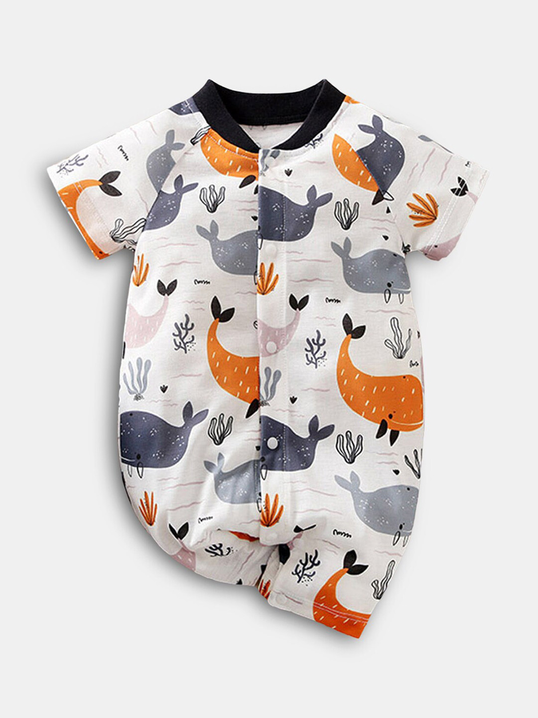 

Hopscotch Infant Boys White Animal Printed Romper