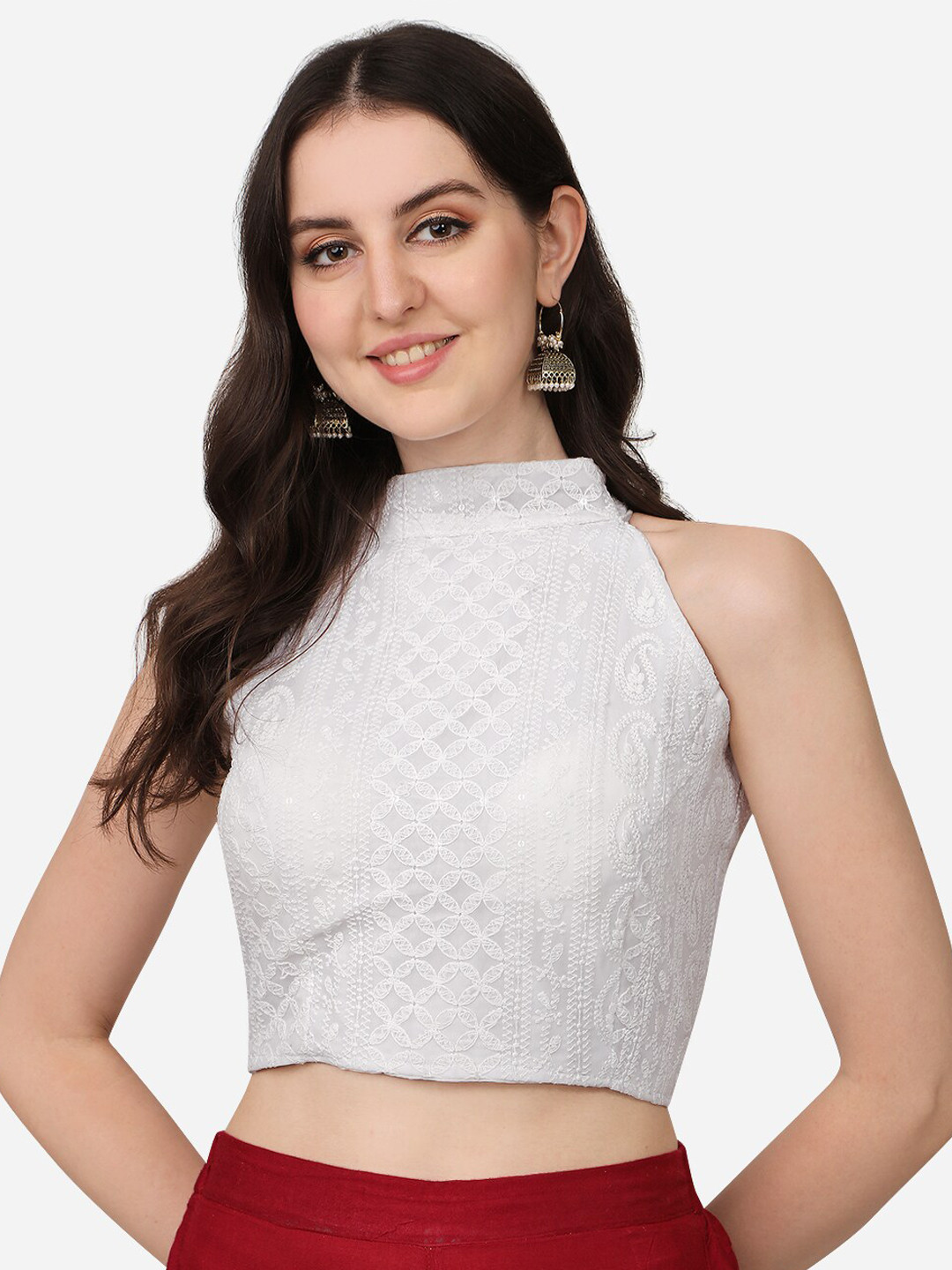 

PUJIA MILLS Women White Solid Saree Blouse