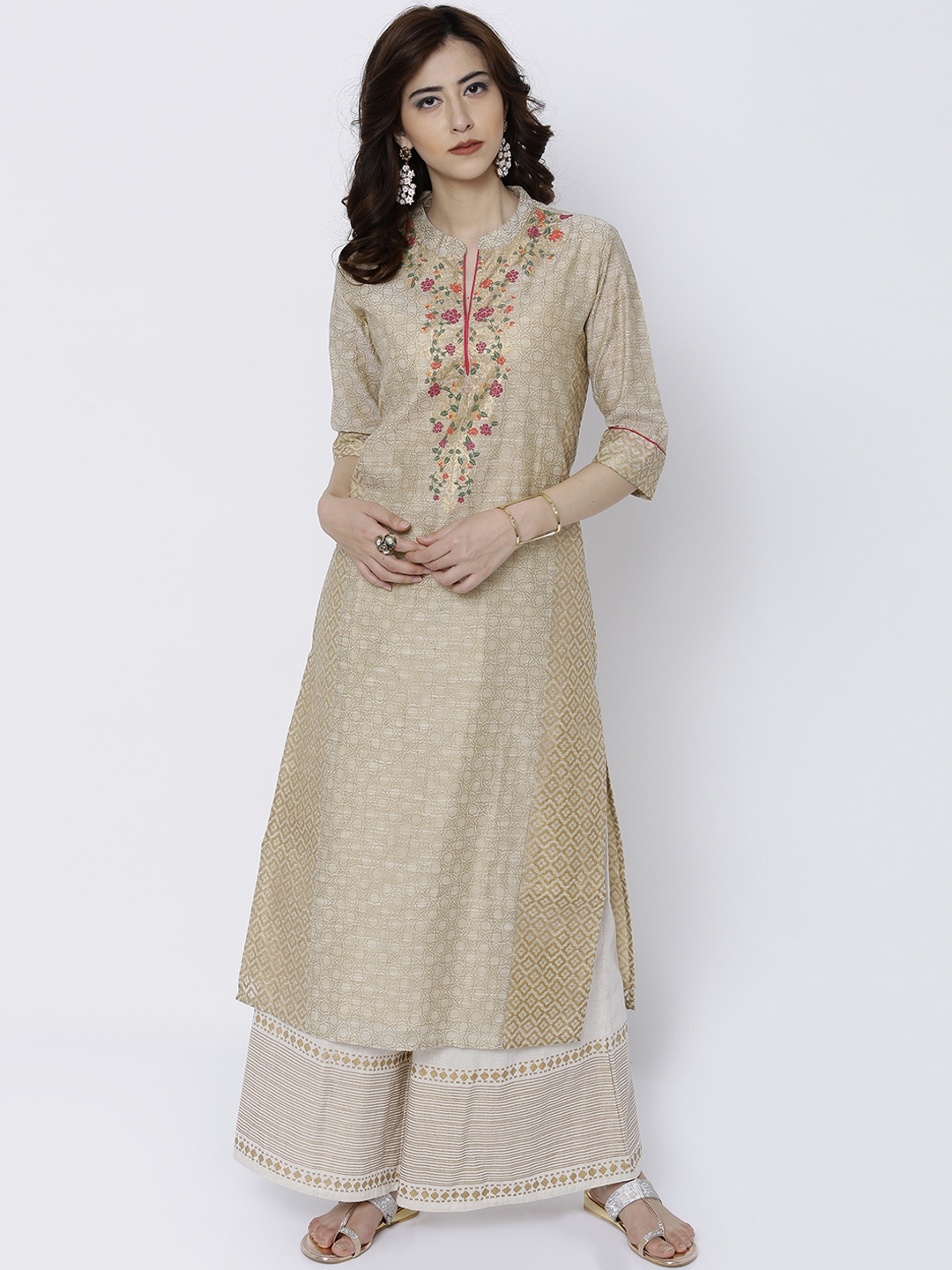 

Vishudh Women Beige Printed Straight Kurta
