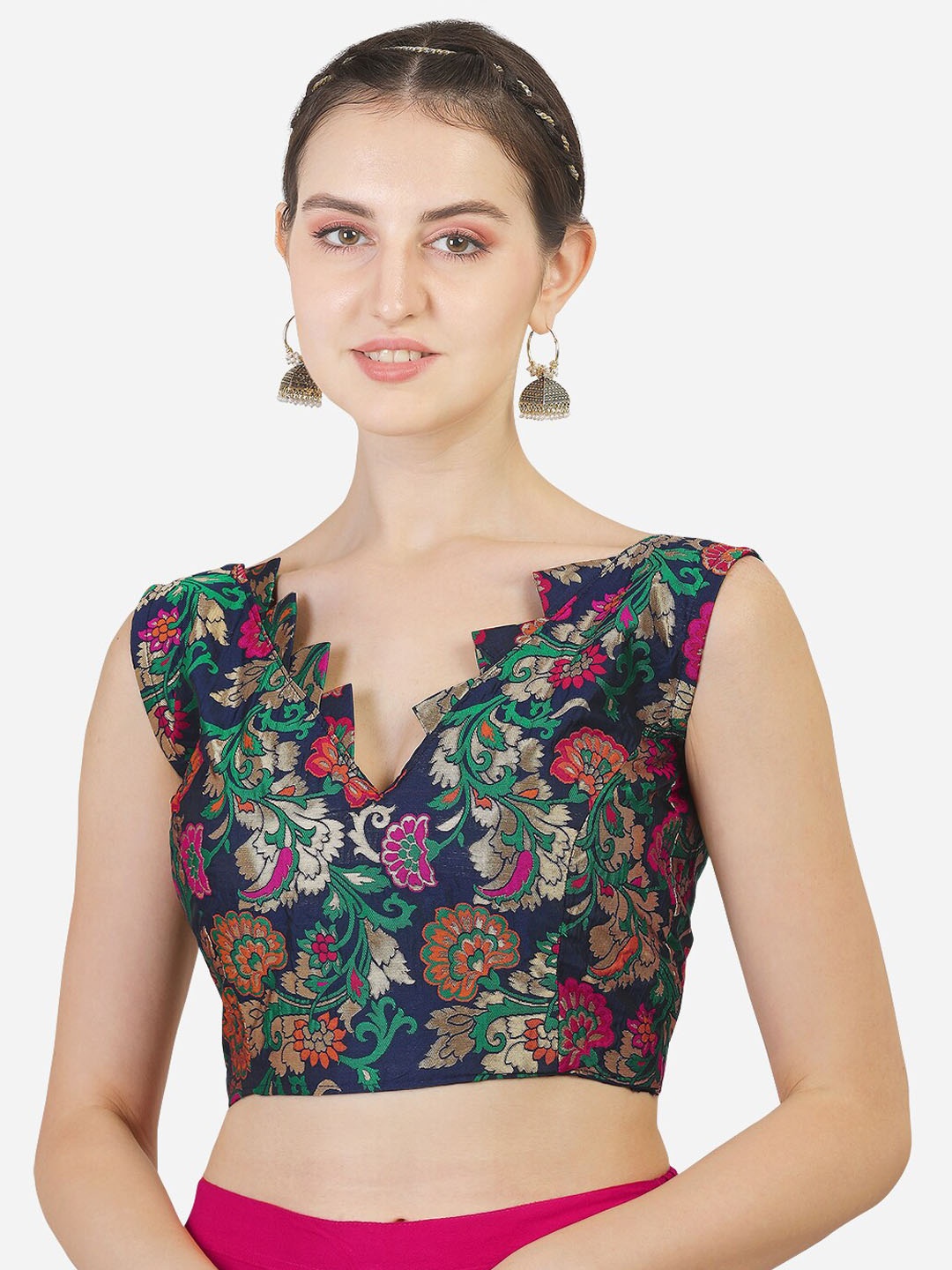 

PUJIA MILLS Women Blue Woven Design Saree Blouse