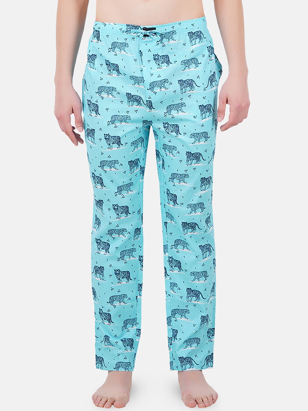 

SMUGGLERZ INC. Men Blue Tigers Printed Mid-Rise Cotton Lounge Pant