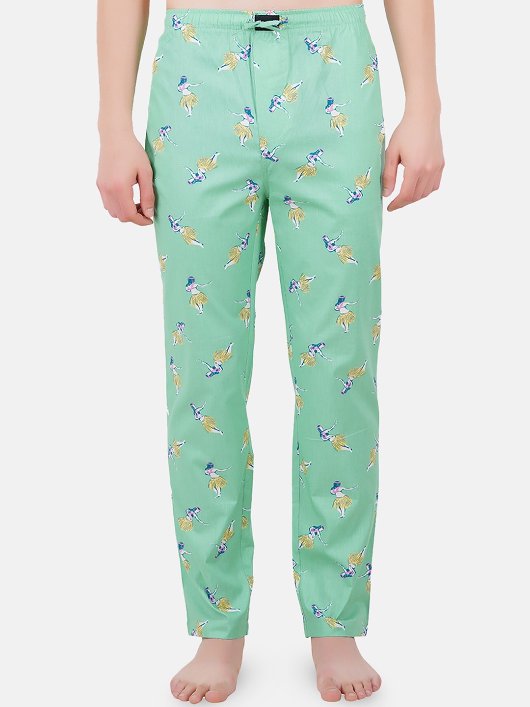 

SMUGGLERZ INC. Men Green Printed Mid-Rise Cotton Lounge Pants