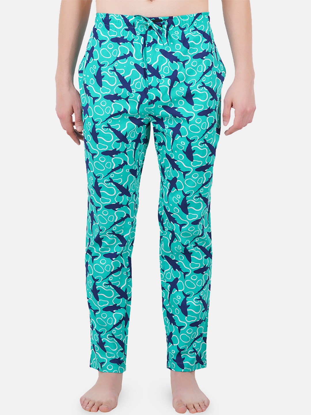 

SMUGGLERZ INC. Men Green & Blue Printed Mid-Rise Cotton Lounge Pants