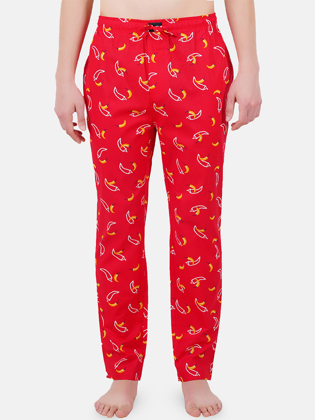 

SMUGGLERZ INC. Men Red Printed Mid-Rise Cotton Lounge Pants