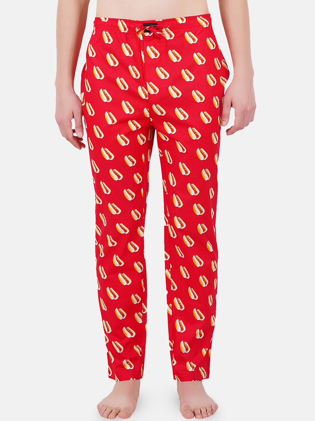 

SMUGGLERZ INC. Men Red Printed Mid-Rise Cotton Lounge Pants