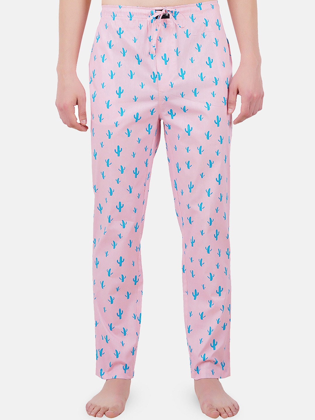 

SMUGGLERZ INC. Men Pink & Blue Printed Cotton Lounge Pants