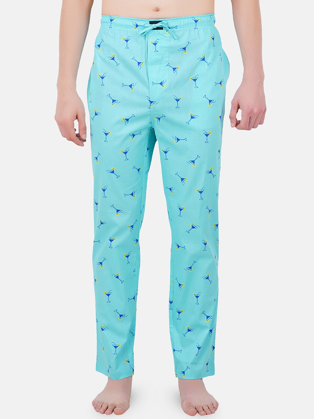 

SMUGGLERZ INC. Men Blue Printed Mid-Rise Cotton Lounge Pants