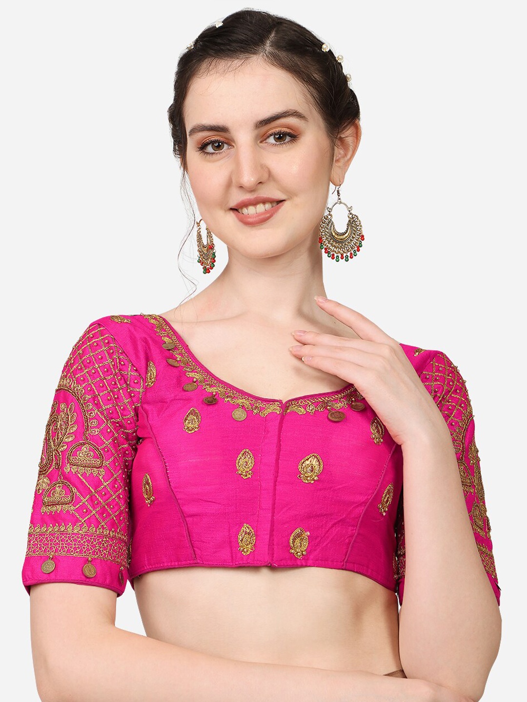 

Sumaira Tex Pink Embroidered Saree Blouse