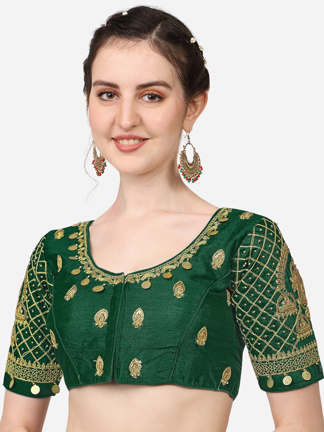 

Sumaira Tex Women Green & Gold Embroidered Saree Blouse